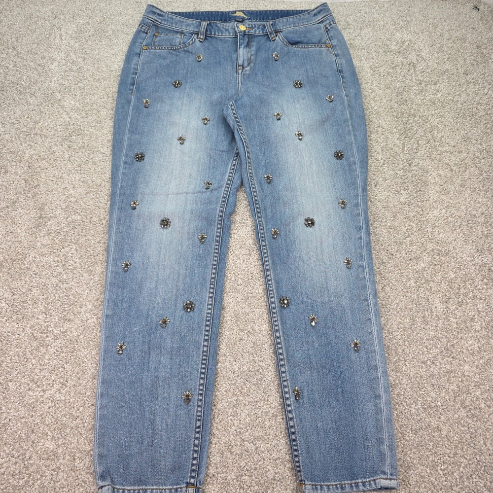 Tommy Bahama Womens 10 Embellished Crystal Floral Light Wash Denim Jeans